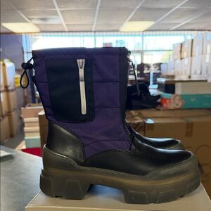 Franco Sarto Black and Purple Quilted Platform Rain Boots